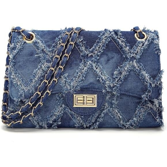 Quilted Vegan Leather Crossbody Bags Blue2 - Picture 1 of 6